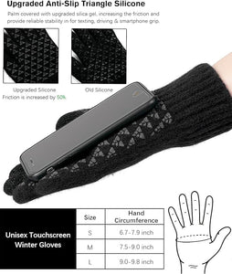 Winter Knit Gloves Warm Full Fingers Men Women with Upgraded Touch Screen - Anti-Slip Glove Fleece Lined