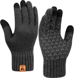 Winter Knit Gloves Warm Full Fingers Men Women with Upgraded Touch Screen - Anti-Slip Glove Fleece Lined