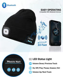 Unisex Bluetooth Beanie with Light, Upgraded Musical Knitted Cap with Headphone and Built-in Stereo Speakers & Mic, LED Hat for Running Hiking, for Men Women Dad (Black)