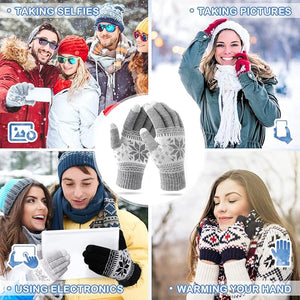 Winter Touch Screen Gloves Snow Flower Printing Keep Warm for Women and Men