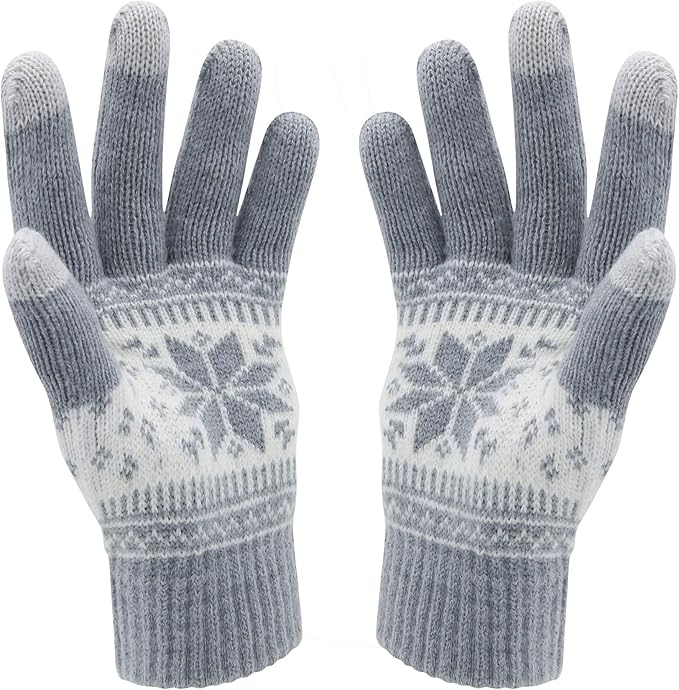 Winter Touch Screen Gloves Snow Flower Printing Keep Warm for Women and Men