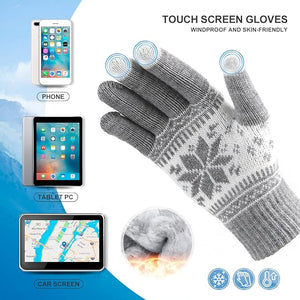 Winter Touch Screen Gloves Snow Flower Printing Keep Warm for Women and Men