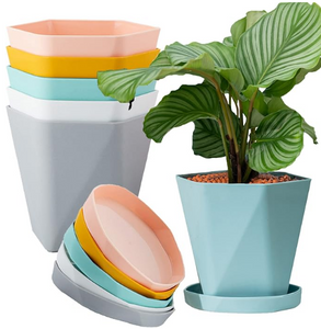 6.6 inch Plant Pots Indoor Plastic Flower Pots Outdoor Set of 3 Pack Plant Pots with Drainage Holes and Saucers for Garden (MGM 3 Pcs)