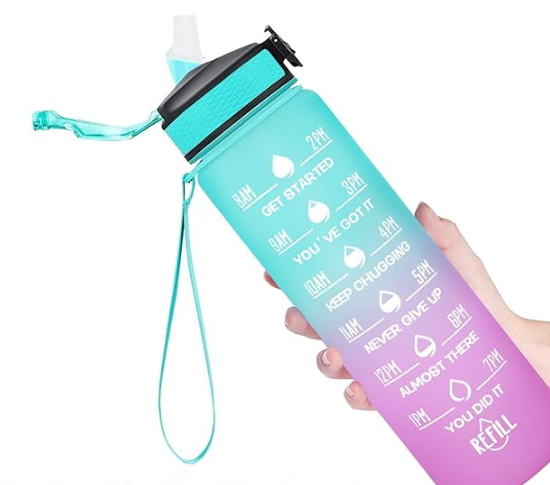 32 oz Water Bottles with Times to Drink and Straw, Motivational Water Bottle with Time Marker, Leakproof & BPA Free, Drinking Sports Water Bottle for Fitness, Gym & Outdoor