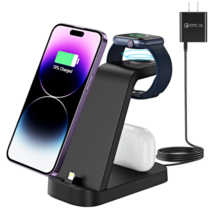 3 in 1 Charging Station for iPhone, Fast Charging Dock Stand Apple Watch Charger