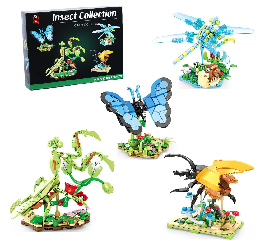 Insect Collection Building Toy Set, with Life-Size Blue Butterfly, Mantis and Beetle Display Models, Fun Gift for Nature Lovers, Bug Building Office Home Decorative, Gifts Ideal for Adults Kid 6+