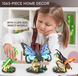 Insect Collection Building Toy Set, with Life-Size Blue Butterfly, Mantis and Beetle Display Models, Fun Gift for Nature Lovers, Bug Building Office Home Decorative, Gifts Ideal for Adults Kid 6+