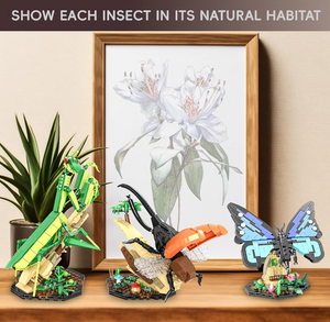 Insect Collection Building Toy Set, with Life-Size Blue Butterfly, Mantis and Beetle Display Models, Fun Gift for Nature Lovers, Bug Building Office Home Decorative, Gifts Ideal for Adults Kid 6+