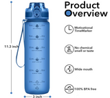 32oz Motivational Water Bottles with Time Marker & Fruit Strainer, Single Color Water Bottle with Times to Drink, Leakproof & BPA Free, Reusable Plastic Bottle with Strap (No Straw)