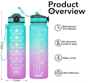 32 oz Water Bottles with Times to Drink and Straw, Motivational Water Bottle with Time Marker, Leakproof & BPA Free, Drinking Sports Water Bottle for Fitness, Gym & Outdoor